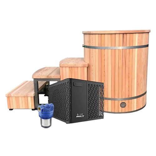 Upright cedar ice bath - ice, barrel